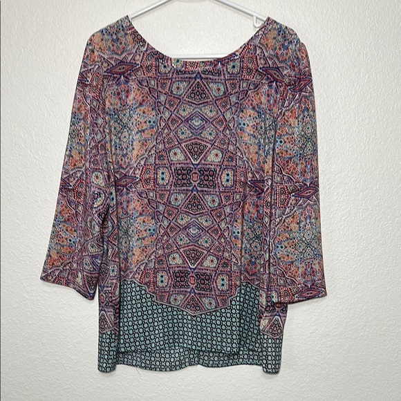 Maeve Tops - Maeve Anthropologie Pink Blue Geometric Silk Button Back Blouse Top Size 12